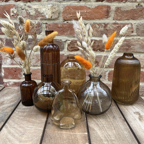 Mixed amber bottle vases
