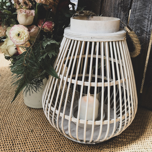 Bamboo boho lantenrs white ivory
