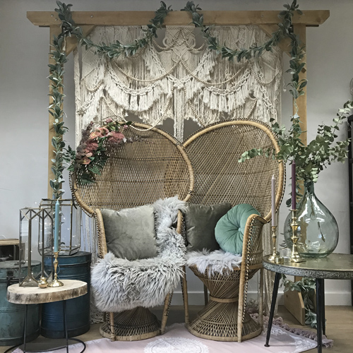 Boho macrame backdrop peacock chair package