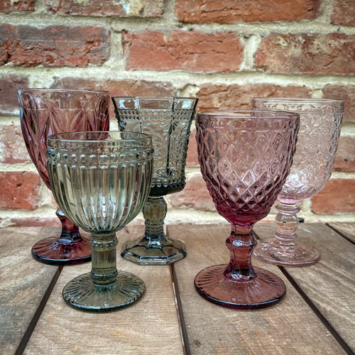 coloured wine goblets water glasses