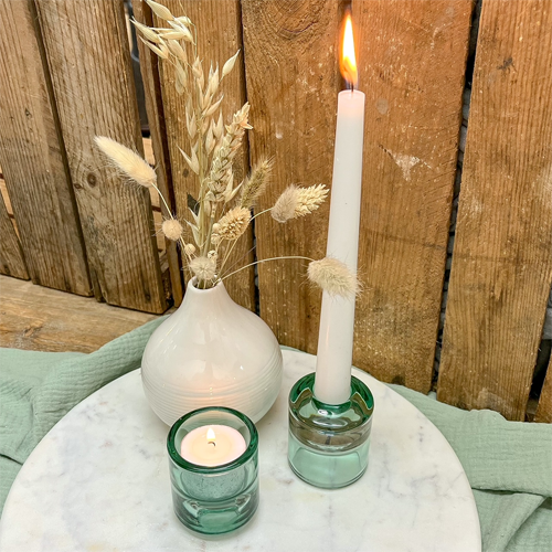 Green candlestick holders