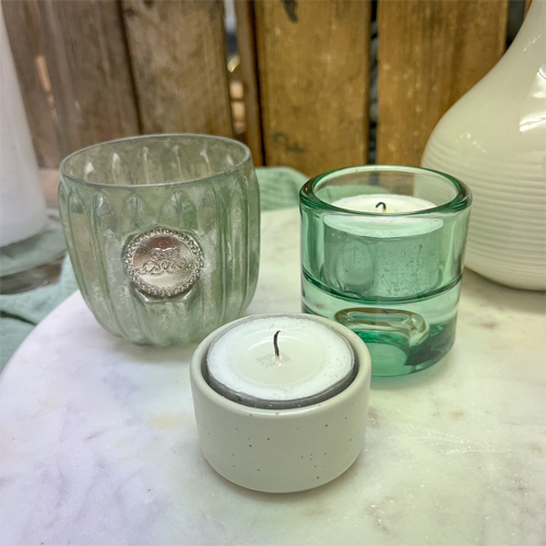 Green glass tealight holders