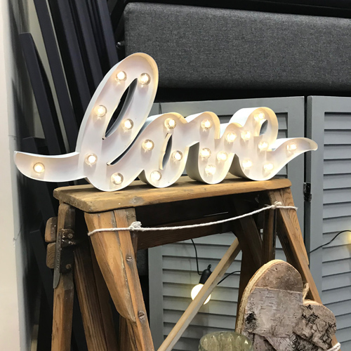 Battery powered light up love sign
