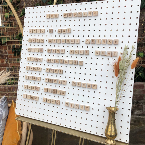 Pegboard wedding sign personalised bespoke