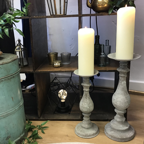 Rustic metal pillar candlesticks