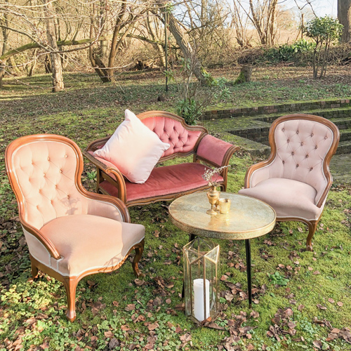 Pink seating area wedding chillout area