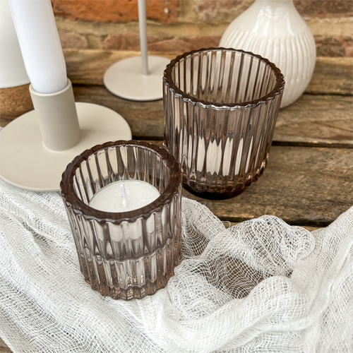 Taupe glass tealight holders