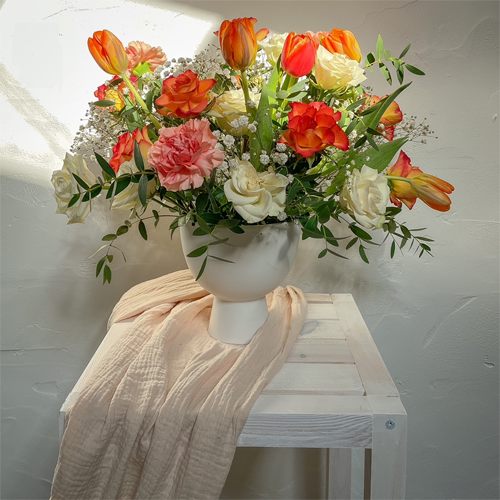 Ceramic floral pedestal bowl.