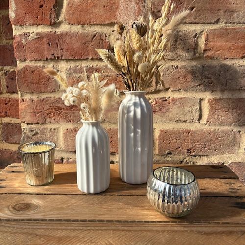 White bud vases