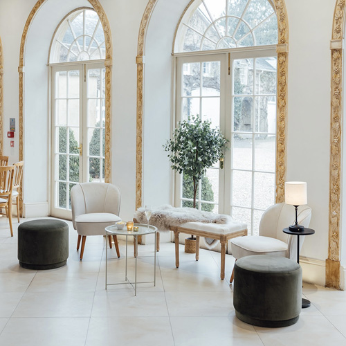 Ivory and green contemporary seating area