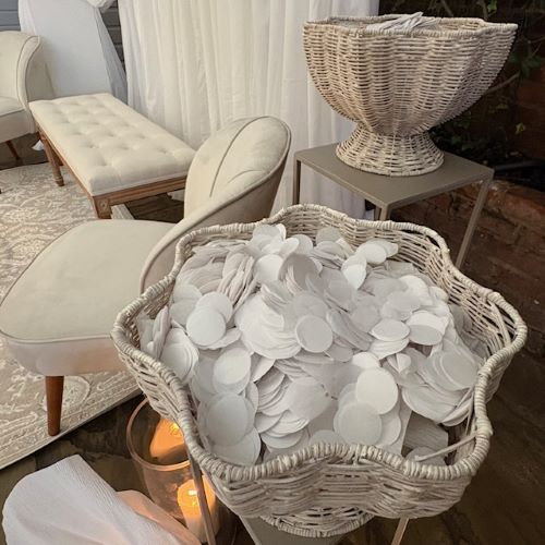Whitewashed pedestal confetti baskets